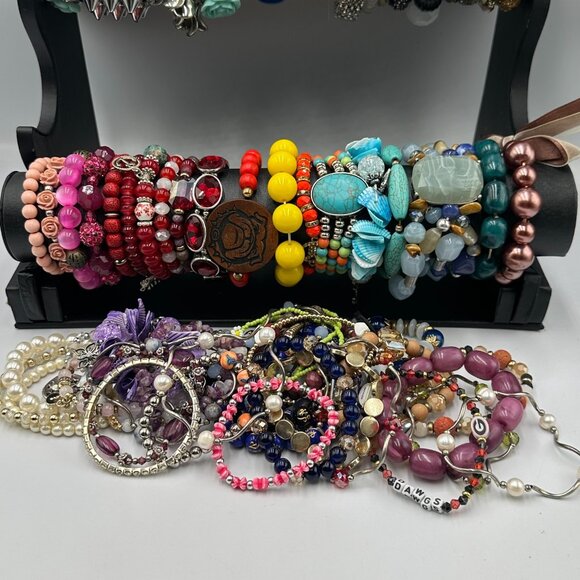 Stretch Bracelet Lot Multicolor Beaded Mix Chunky Bold Statement Jewelry - Picture 5 of 7